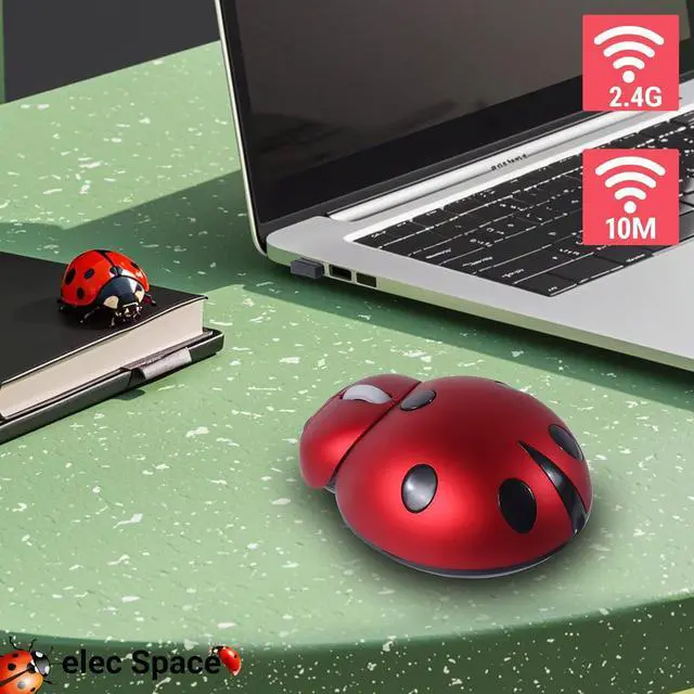 Alt view image 3 of 7 - elec Space Mini Small Wireless Mouse for Kids, Cute Animal Ladybug Shape 3000DPI Portable Mobile Optical Mouse with USB Receiver Cordless Mouse for PC Mac Laptop Computer Notebook (Red)