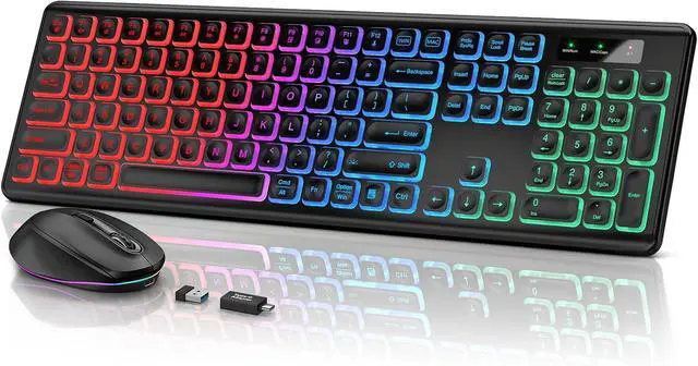 Main image of SABLUTE Wireless Keyboard and Mouse Backlit, Quiet Light Up Keys, Tilt Legs, Sleep Mode - Rechargeable USB Cordless Combo for Computer, iMac, PC, Laptop (Black)