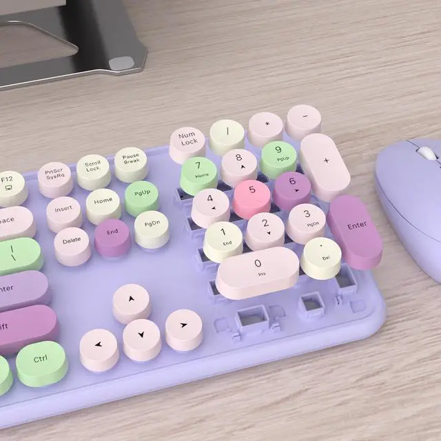 Alt view image 4 of 6 - UBOTIE Colorful Computer Wireless Keyboard Mouse Combos, Typewriter Flexible Keys Office Full-Sized Keyboard, 2.4GHz Dropout-Free Connection and Optical Mouse (Purple-Colorful)