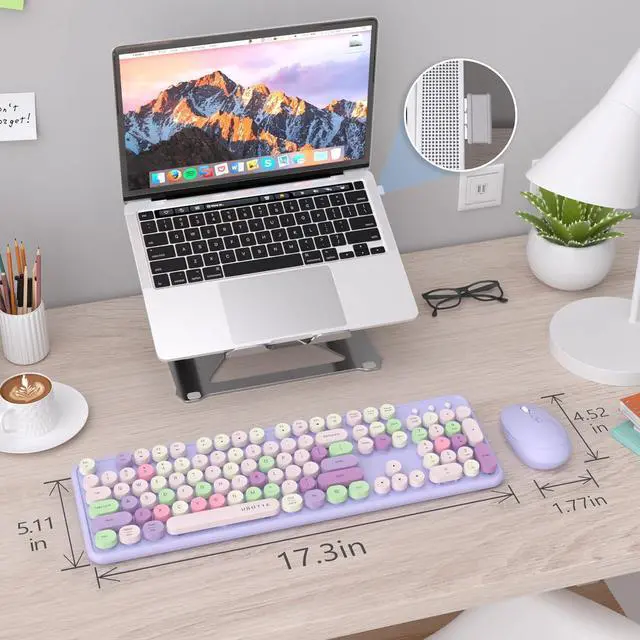 Alt view image 6 of 6 - UBOTIE Colorful Computer Wireless Keyboard Mouse Combos, Typewriter Flexible Keys Office Full-Sized Keyboard, 2.4GHz Dropout-Free Connection and Optical Mouse (Purple-Colorful)