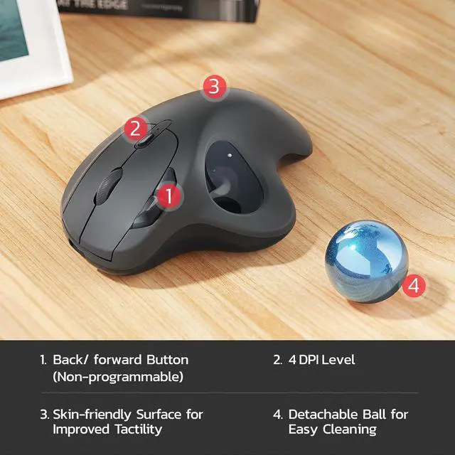 Alt view image 7 of 7 - M501 Wireless Trackball Mouse Rechargeable Ergonomic Easy Thumb Control Precise & Smooth Tracking 3 Device Connection (Bluetooth or USB Receiver) Compatible for PC Laptop Mac Windows.