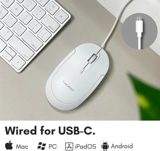 Alt view image 2 of 6 - Macally Wired USB C Mouse for Mac and PC - Slim, Quiet, and Reliable - 3 Button Layout, Scroll Wheel, and 4 DPI Mode (800/1200/1600/2400) Type C Mouse for MacBook Pro/Air, iMac, Laptop