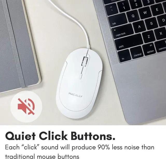 Alt view image 5 of 6 - Macally Wired USB C Mouse for Mac and PC - Slim, Quiet, and Reliable - 3 Button Layout, Scroll Wheel, and 4 DPI Mode (800/1200/1600/2400) Type C Mouse for MacBook Pro/Air, iMac, Laptop