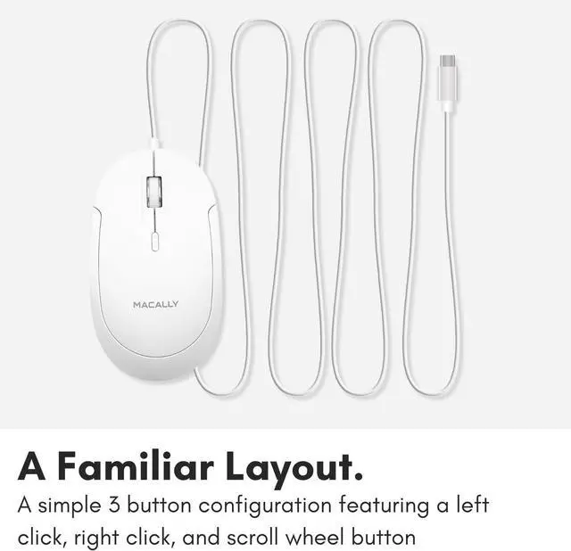 Alt view image 6 of 6 - Macally Wired USB C Mouse for Mac and PC - Slim, Quiet, and Reliable - 3 Button Layout, Scroll Wheel, and 4 DPI Mode (800/1200/1600/2400) Type C Mouse for MacBook Pro/Air, iMac, Laptop