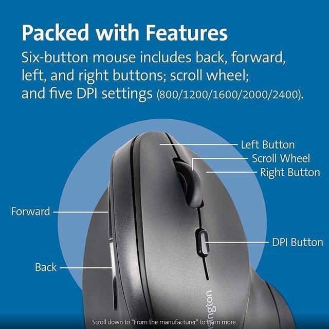 Alt view image 4 of 5 - Kensington Ergonomic Vertical Wireless Mouse (K75575WW), Grey/Black