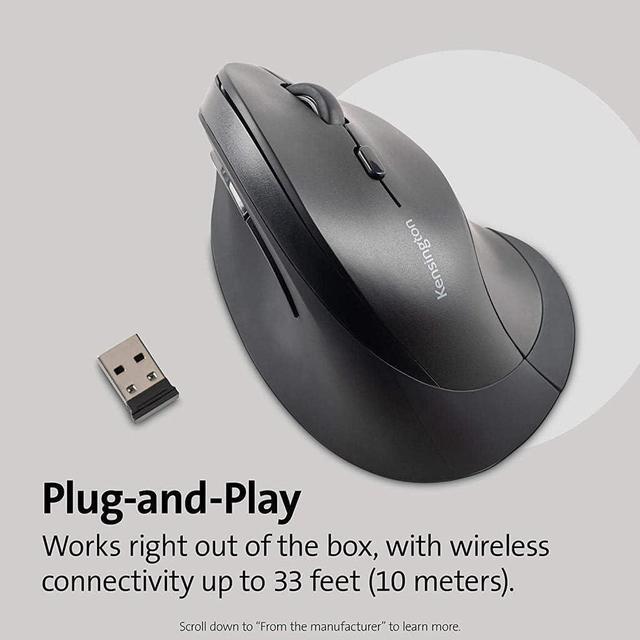 Alt view image 5 of 5 - Kensington Ergonomic Vertical Wireless Mouse (K75575WW), Grey/Black