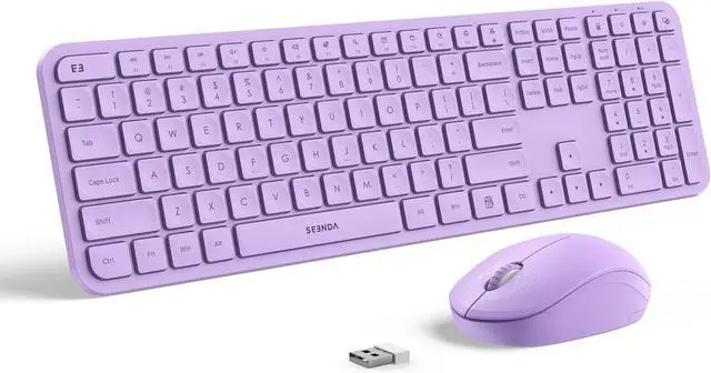 Main image of Wireless Keyboard and Mouse Combo - seenda Full Size 2.4G USB Wireless Keyboard Mouse Set, Quiet Cordless Computer Keyboard Mouse for Windows, Laptop, PC - Purple
