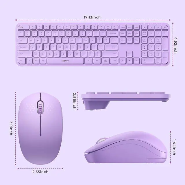 Alt view image 4 of 6 - Wireless Keyboard and Mouse Combo - seenda Full Size 2.4G USB Wireless Keyboard Mouse Set, Quiet Cordless Computer Keyboard Mouse for Windows, Laptop, PC - Purple