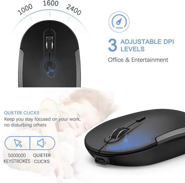 Alt view image 3 of 7 - Wireless Keyboard and Mouse, Vssoplor Rechargeable Quiet Full-Size Keyboard and Mouse Combo Set Ultra Slim Design for Laptop, PC, Notebook, Desktop-Dark Gray