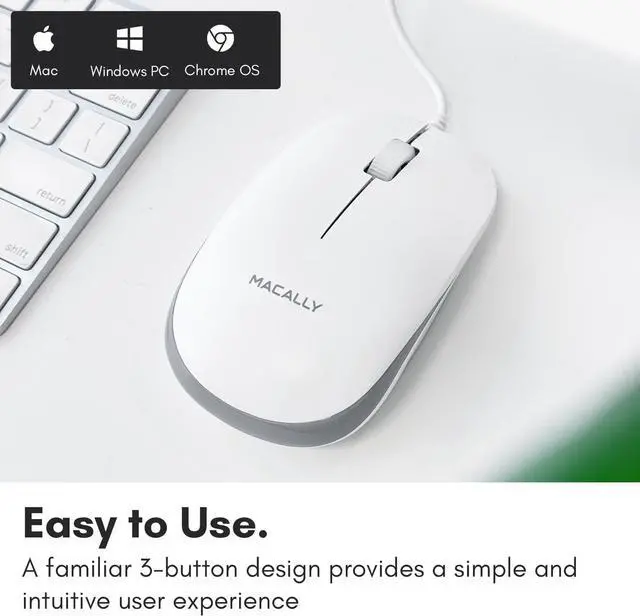 Alt view image 2 of 7 - Macally USB Wired Mouse for Mac and Windows - Plug and Play 3 Button Corded Computer Mouse Wired for MacBook Pro/Air, Apple iMac, Laptop, PC Desktop, Notebook, Scroll Wheel Layout with Long Wire Cord