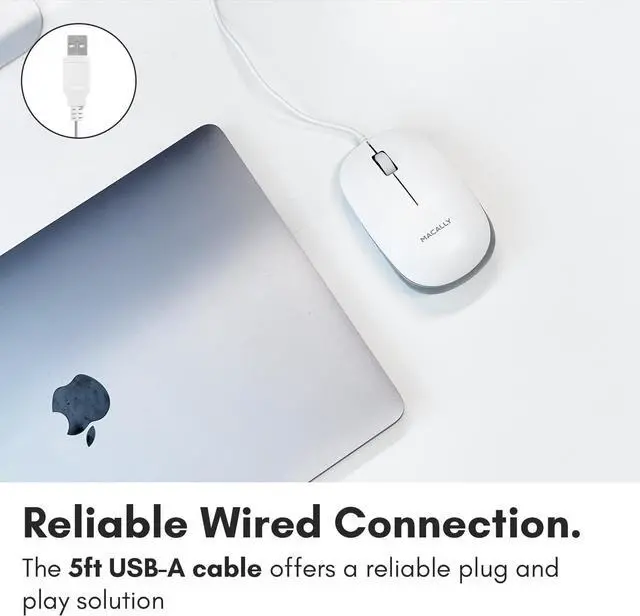 Alt view image 3 of 7 - Macally USB Wired Mouse for Mac and Windows - Plug and Play 3 Button Corded Computer Mouse Wired for MacBook Pro/Air, Apple iMac, Laptop, PC Desktop, Notebook, Scroll Wheel Layout with Long Wire Cord