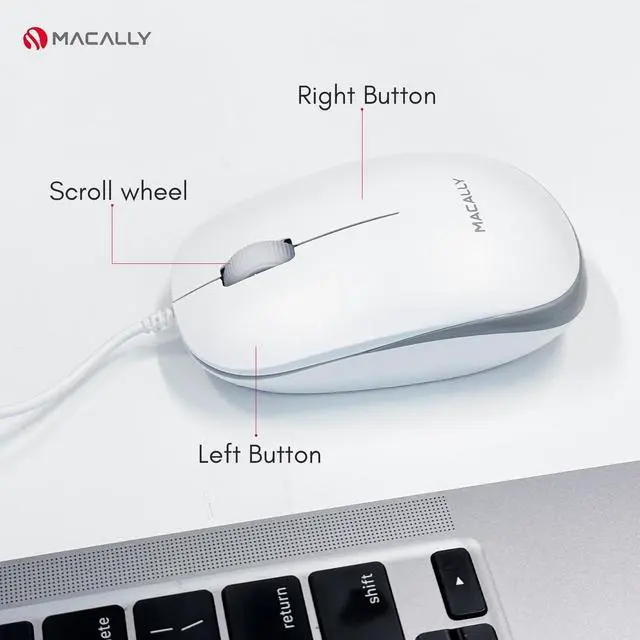 Alt view image 5 of 7 - Macally USB Wired Mouse for Mac and Windows - Plug and Play 3 Button Corded Computer Mouse Wired for MacBook Pro/Air, Apple iMac, Laptop, PC Desktop, Notebook, Scroll Wheel Layout with Long Wire Cord