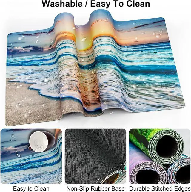 Alt view image 3 of 7 - Keyboard Wrist Rest + Mouse Pad with Wrist Support + Desk Mat + Coaster 4 in 1 Set, XXL Large Gaming Mousepad Cute Ergonomic Mouse Pads for Desk Computer Laptop Office Decor-Beach