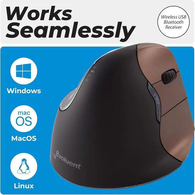 Alt view image 5 of 7 - Evoluent  The Original Vertical Mouse  VM4SW Ergonomic Vertical Mouse Right Hand Small Wireless USB, Sculpted for Comfort, Reduces Wrist Strain, Adjustable Speed, Customizable Buttons in Windows