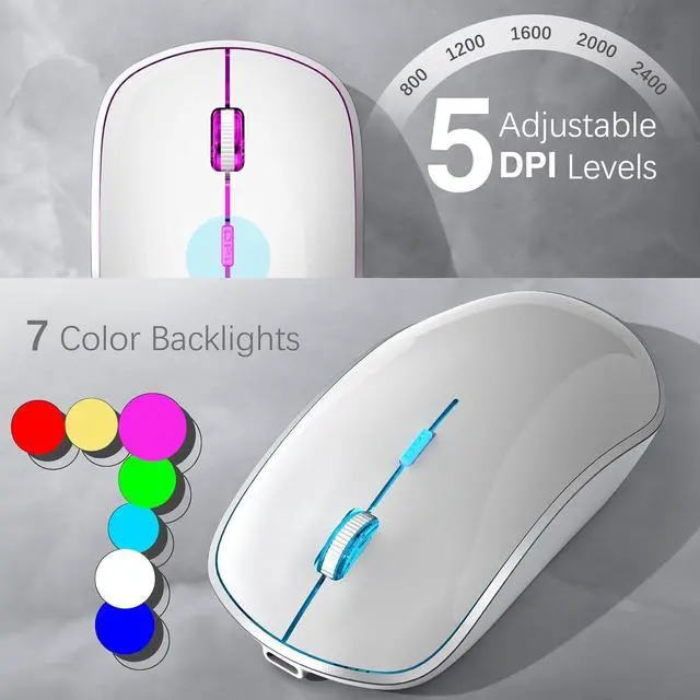 Alt view image 3 of 7 - J JOYACCESS Wireless Keyboard and Mouse Combo with 7 Backlit Options,Quiet Light Up Keys,Type-C Rechargeable,Sleep Mode-2.4G Slient Portable Cordless Combo for Laptop/PC/Computer/Mac(White+Sliver)