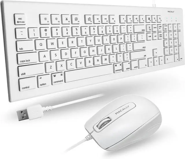 Main image of Macally 104 Key USB Wired Keyboard and Mouse Combo with Apple Shortcut Keys for Mac, iMac, Macbook, and Windows PC (MKEYECOMBO), White