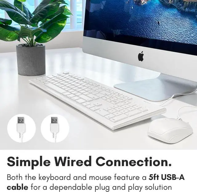 Alt view image 3 of 7 - Macally 104 Key USB Wired Keyboard and Mouse Combo with Apple Shortcut Keys for Mac, iMac, Macbook, and Windows PC (MKEYECOMBO), White