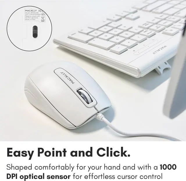 Alt view image 6 of 7 - Macally 104 Key USB Wired Keyboard and Mouse Combo with Apple Shortcut Keys for Mac, iMac, Macbook, and Windows PC (MKEYECOMBO), White