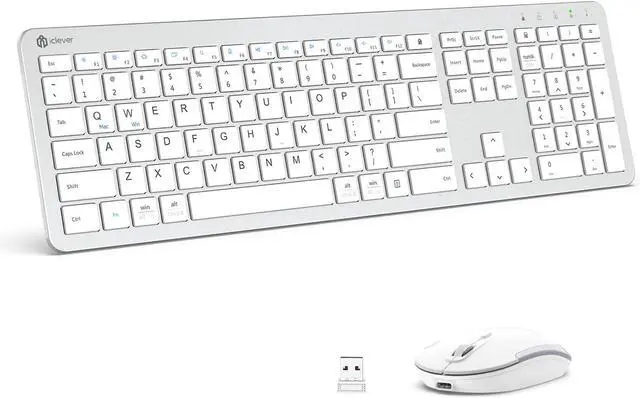 Main image of iClever Wireless Keyboard and Mouse, GK08 White Keyboard Mouse Combo, Ergonomic, Quiet, Full Size Design with Number Pad, 2.4G Connection for Windows and Computer