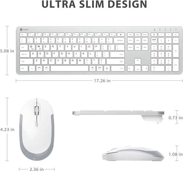 Alt view image 7 of 7 - iClever Wireless Keyboard and Mouse, GK08 White Keyboard Mouse Combo, Ergonomic, Quiet, Full Size Design with Number Pad, 2.4G Connection for Windows and Computer