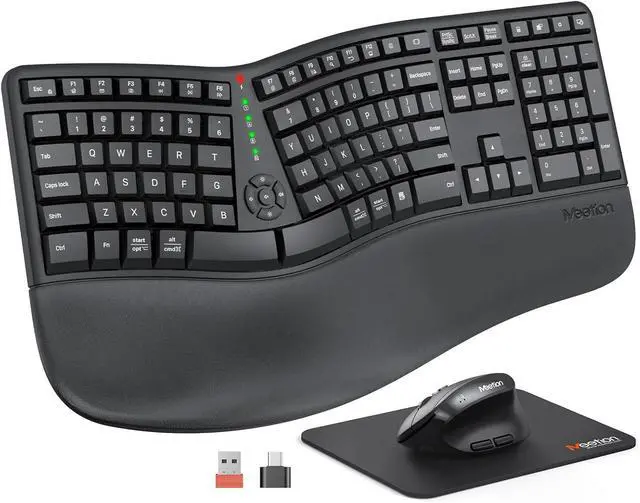 Main image of Ergonomic Wireless Keyboard and Mouse, Ergo Keyboard with Vertical Mouse, Split Cushioned Wrist Palm Rest, Natural Typing, Rechargeable, Full Size, Windows/Mac/Computer/Laptop, Black DirectorC