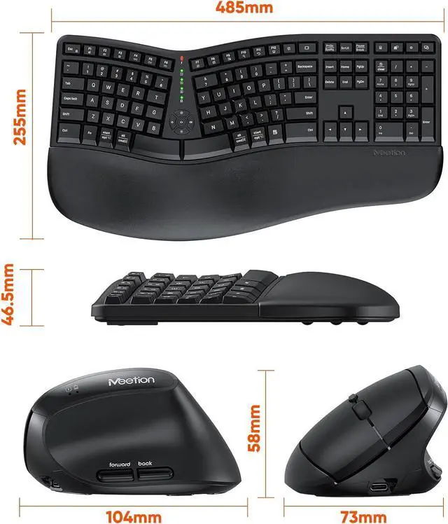 Alt view image 5 of 7 - Ergonomic Wireless Keyboard and Mouse, Ergo Keyboard with Vertical Mouse, Split Cushioned Wrist Palm Rest, Natural Typing, Rechargeable, Full Size, Windows/Mac/Computer/Laptop, Black DirectorC