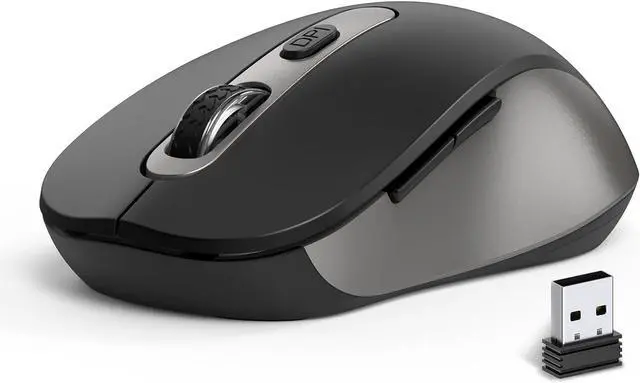 Main image of Wireless Mouse for Laptop, PC, Chromebook, Mac, MacBook, Silent Wireless Mouse with USB Nano Receiver, Side Button, 2400 DPI, Anti Slip Roller, 6 Button Ergonomics Cordless Computer Mice - Black Gray