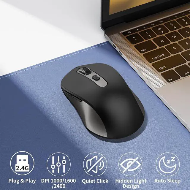 Alt view image 2 of 7 - Wireless Mouse for Laptop, PC, Chromebook, Mac, MacBook, Silent Wireless Mouse with USB Nano Receiver, Side Button, 2400 DPI, Anti Slip Roller, 6 Button Ergonomics Cordless Computer Mice - Black Gray