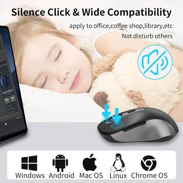 Alt view image 3 of 7 - Wireless Mouse for Laptop, PC, Chromebook, Mac, MacBook, Silent Wireless Mouse with USB Nano Receiver, Side Button, 2400 DPI, Anti Slip Roller, 6 Button Ergonomics Cordless Computer Mice - Black Gray
