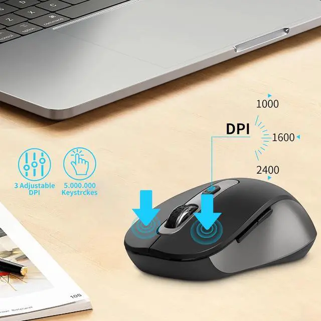 Alt view image 5 of 7 - Wireless Mouse for Laptop, PC, Chromebook, Mac, MacBook, Silent Wireless Mouse with USB Nano Receiver, Side Button, 2400 DPI, Anti Slip Roller, 6 Button Ergonomics Cordless Computer Mice - Black Gray