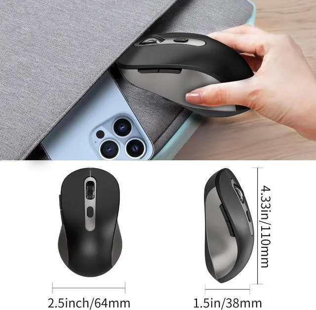 Alt view image 7 of 7 - Wireless Mouse for Laptop, PC, Chromebook, Mac, MacBook, Silent Wireless Mouse with USB Nano Receiver, Side Button, 2400 DPI, Anti Slip Roller, 6 Button Ergonomics Cordless Computer Mice - Black Gray