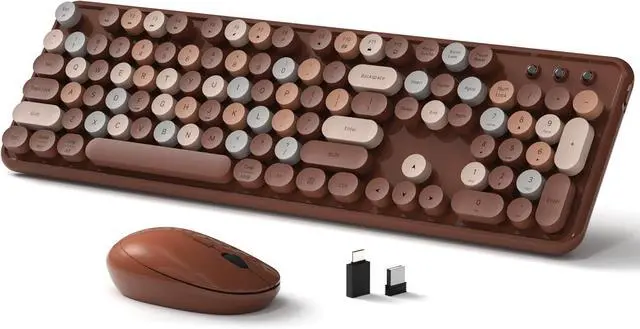 Main image of Links9+ Colorful Wireless Keyboard and Mouse Combo (Coffee Colorful) | Full-Size Retro Typewriter Style Keyboard with Vintage Round Keycaps, 2.4G Wireless Set for Windows, Mac, Laptop, PC, Desktop