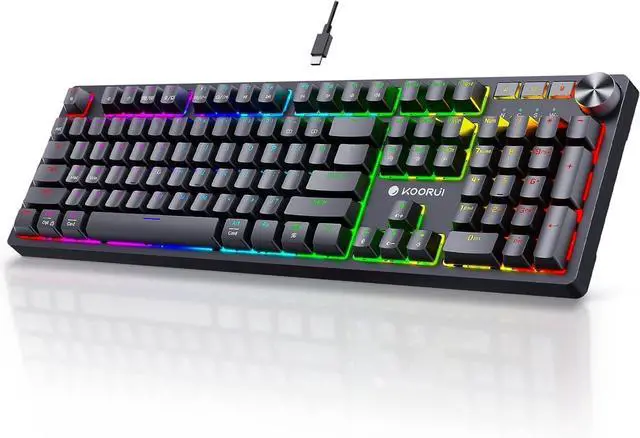 Main image of Wired Gaming Keyboards with Brown Switch,Hot-Swap Mechanical Keyboard with Volume Knob, 26 RGB Backlit Light Up Keyboard, Full Keys Anti-Ghosting, Dual Color Injection Molded Keycaps for PC