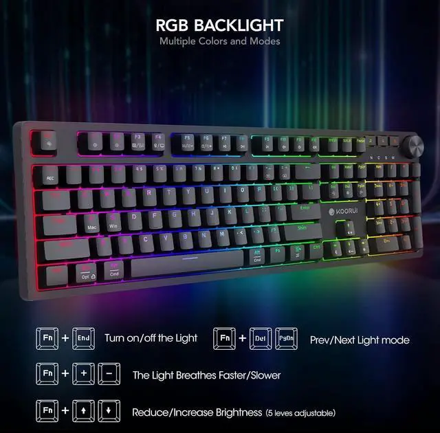Alt view image 4 of 6 - Wired Gaming Keyboards with Brown Switch,Hot-Swap Mechanical Keyboard with Volume Knob, 26 RGB Backlit Light Up Keyboard, Full Keys Anti-Ghosting, Dual Color Injection Molded Keycaps for PC