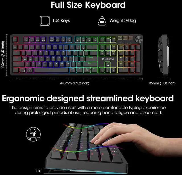 Alt view image 6 of 6 - Wired Gaming Keyboards with Brown Switch,Hot-Swap Mechanical Keyboard with Volume Knob, 26 RGB Backlit Light Up Keyboard, Full Keys Anti-Ghosting, Dual Color Injection Molded Keycaps for PC