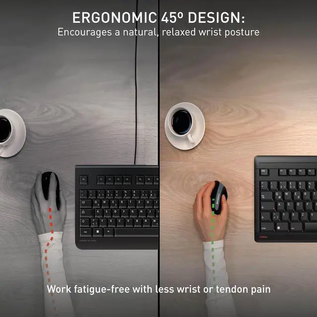 Alt view image 4 of 7 - Cherry MW 4500 - Ergonomic Wireless Mouse - Left-Handed - 1200 dpi - Thumb Buttons - Extra Small Nano Receiver, Black (JW-4550)