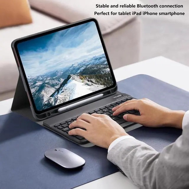 Alt view image 2 of 7 - Ultra-Slim Small Bluetooth Keyboard and Mouse Combo Portable Rechargeable Cordless Wireless Keyboard for Android Tablet Cell Phone Samsung Smartphone iPhone iPad Mini Pro Air Windows Surface (Black)