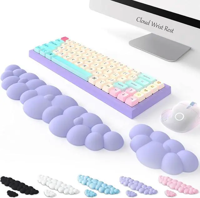 Main image of Keyboard Cloud Wrist Rest 2PCS, High Density Memory Foam Keyboard Palm Rest, Ergonomic Keyboard Pad Wrist Support for Pain Relief, Mouse Pad Rest Support for Office/Computer/Laptop/Gaming/Mac,Purple