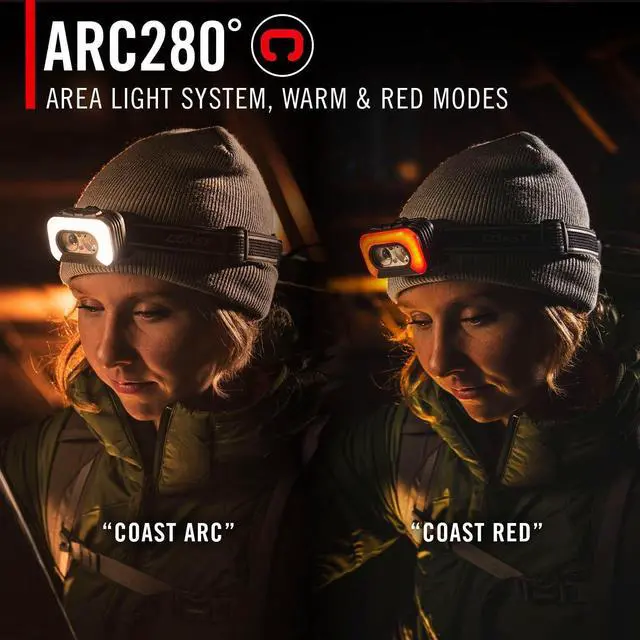 Alt view image 4 of 7 - RL35R Voice-Controlled 1100 Lumen Rechargeable LED Headlamp with ARC280 Lighting, 4 Color Modes, Rear-Facing Safety Signal, Variable Light Control and USB-C Charge Port