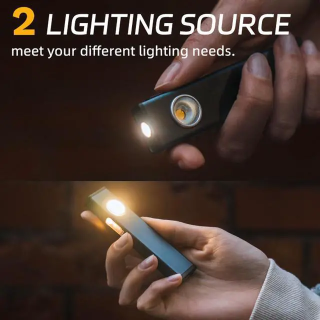 Alt view image 2 of 6 - lexall 2 Pack Rechargeable Work Light, 600 Lumens Portable LED Flashlight, Magnetic COB Flat Task Light with Pocket Clip, 3 Modes, Pocket Pen Inspection Light for Repairing, Camping, Hiking, Emergency