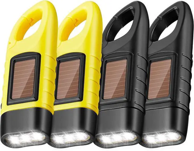 Main image of Mudder 4 Pack Hand Crank Solar Powered Flashlight Emergency Rechargeable LED Flashlight Survival Gear Self Powered Charging Torch for Hiking Backpack Outdoor Sports Camping(Yellow, Black)
