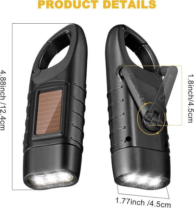 Alt view image 2 of 6 - Mudder 4 Pack Hand Crank Solar Powered Flashlight Emergency Rechargeable LED Flashlight Survival Gear Self Powered Charging Torch for Hiking Backpack Outdoor Sports Camping(Yellow, Black)