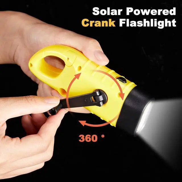 Alt view image 3 of 6 - Mudder 4 Pack Hand Crank Solar Powered Flashlight Emergency Rechargeable LED Flashlight Survival Gear Self Powered Charging Torch for Hiking Backpack Outdoor Sports Camping(Yellow, Black)