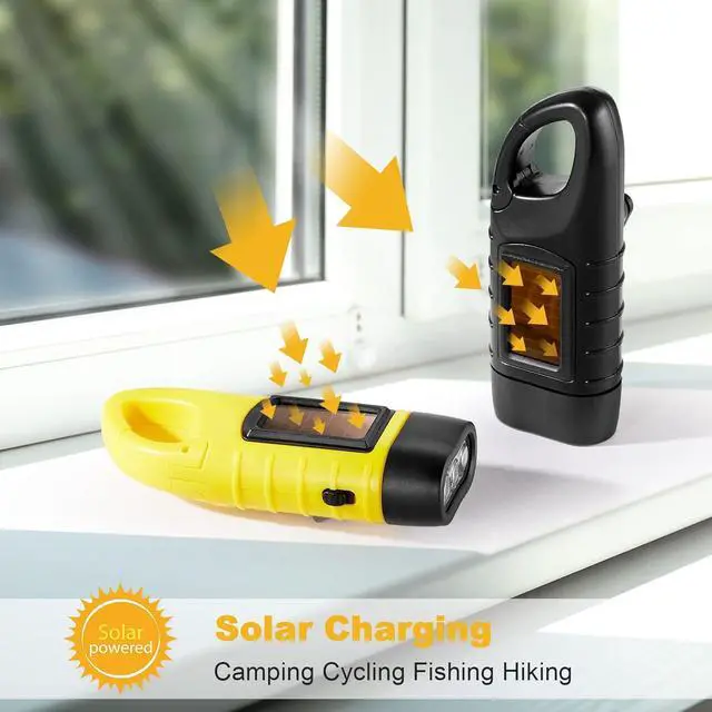 Alt view image 5 of 6 - Mudder 4 Pack Hand Crank Solar Powered Flashlight Emergency Rechargeable LED Flashlight Survival Gear Self Powered Charging Torch for Hiking Backpack Outdoor Sports Camping(Yellow, Black)