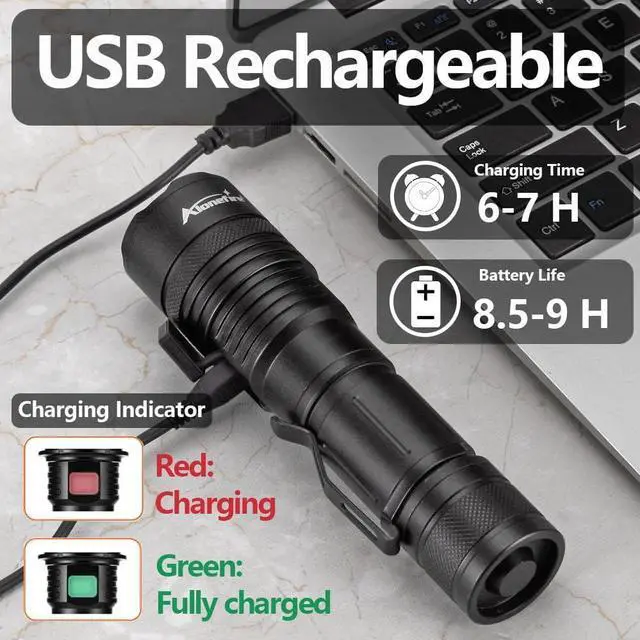 Alt view image 5 of 7 - ALONEFIRE X37 Multicolor LED Flashlight 4 Color Change White Blue Green Red Light RGB USB Rechargeable Zoom Waterproof with Reverse Charging, Rechargeable Battery for Tracking Deer Hunting Fishing