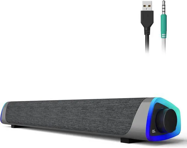 Main image of SOULION R30 Computer Speakers, Colorful LED Lights with Switch Button, Surround Sound Portable Computer Sound Bar Speakers for Desktop, Gray