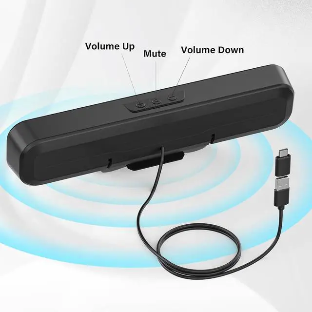 Alt view image 4 of 7 - Computer Speakers for Desktop Pc, Monitor Speakers for Laptop,Pc Speakers with Loud Sound,Volume Control Easily Clamps to Monitors(USB-C to USB Adapter Included) (Black)