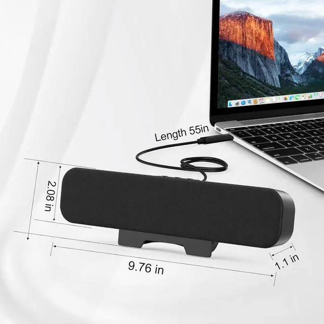 Alt view image 6 of 7 - Computer Speakers for Desktop Pc, Monitor Speakers for Laptop,Pc Speakers with Loud Sound,Volume Control Easily Clamps to Monitors(USB-C to USB Adapter Included) (Black)