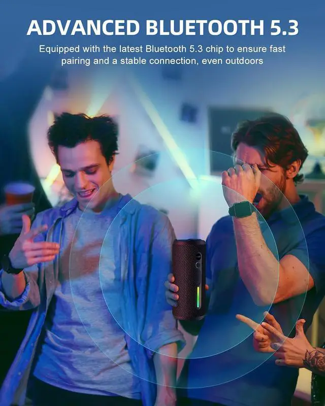 Alt view image 5 of 7 - OHAYO Portable Bluetooth Speaker, Wireless Bass Speaker with 24W Loud Sound, IPX7 Waterproof, Bluetooth 5.3, RGB Lights, AUX&TF-Card, Stereo Pairing, Gift Ideas for Home/Outdoor/Party