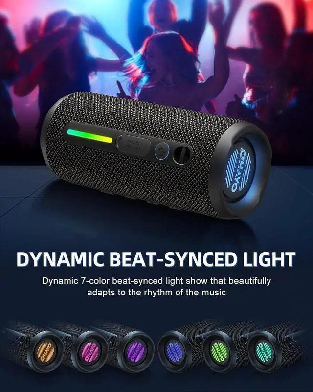 Alt view image 6 of 7 - OHAYO Portable Bluetooth Speaker, Wireless Bass Speaker with 24W Loud Sound, IPX7 Waterproof, Bluetooth 5.3, RGB Lights, AUX&TF-Card, Stereo Pairing, Gift Ideas for Home/Outdoor/Party